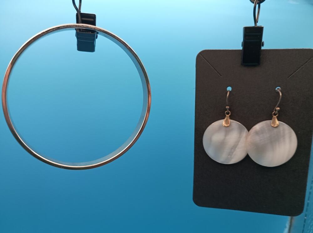 925 Sterling Silver Mother of Pearl Disk Dangle Earrings + Monet Bangle Bracelet